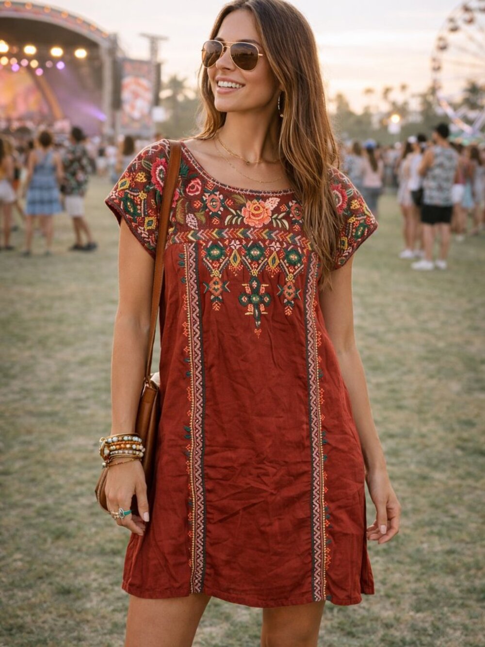 Johnny Was 100% Linen Quinn Embroidered Short-sleeve Shift Tunic Dress Sz S